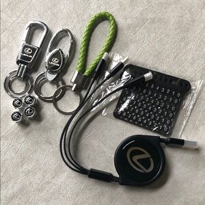 Lexus Package: 2 Keychains, 4 Tire Caps, 3-in-1 Charger Cable, Braided Keychain